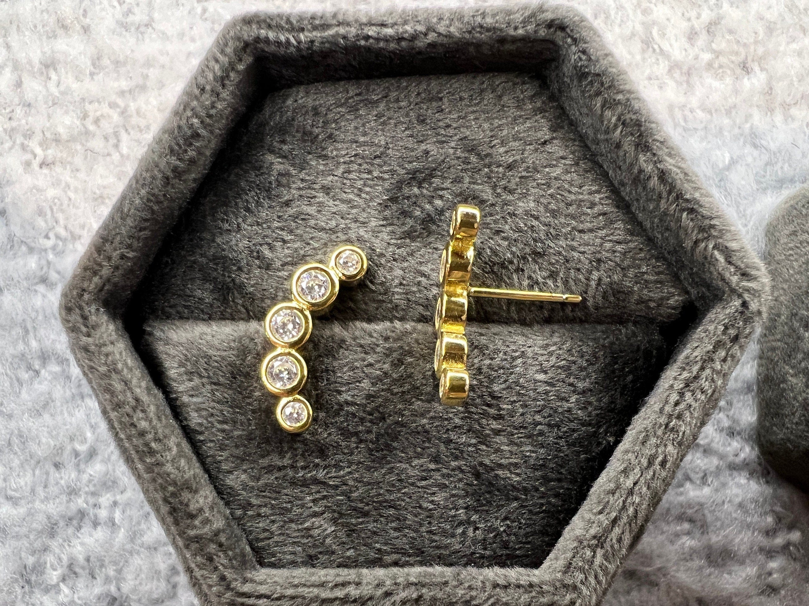 Gold Diamond Ear Climber. 5 Diamonds Ear Cuff in Silver. Ruby, Sapphire Diamond Stud Earrings. Crawler Earrings Gift. Same Day Shipping.