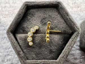 Gold Diamond Ear Climber. 5 Diamonds Ear Cuff in Silver. Ruby, Sapphire Diamond Stud Earrings. Crawler Earrings Gift. Same Day Shipping.