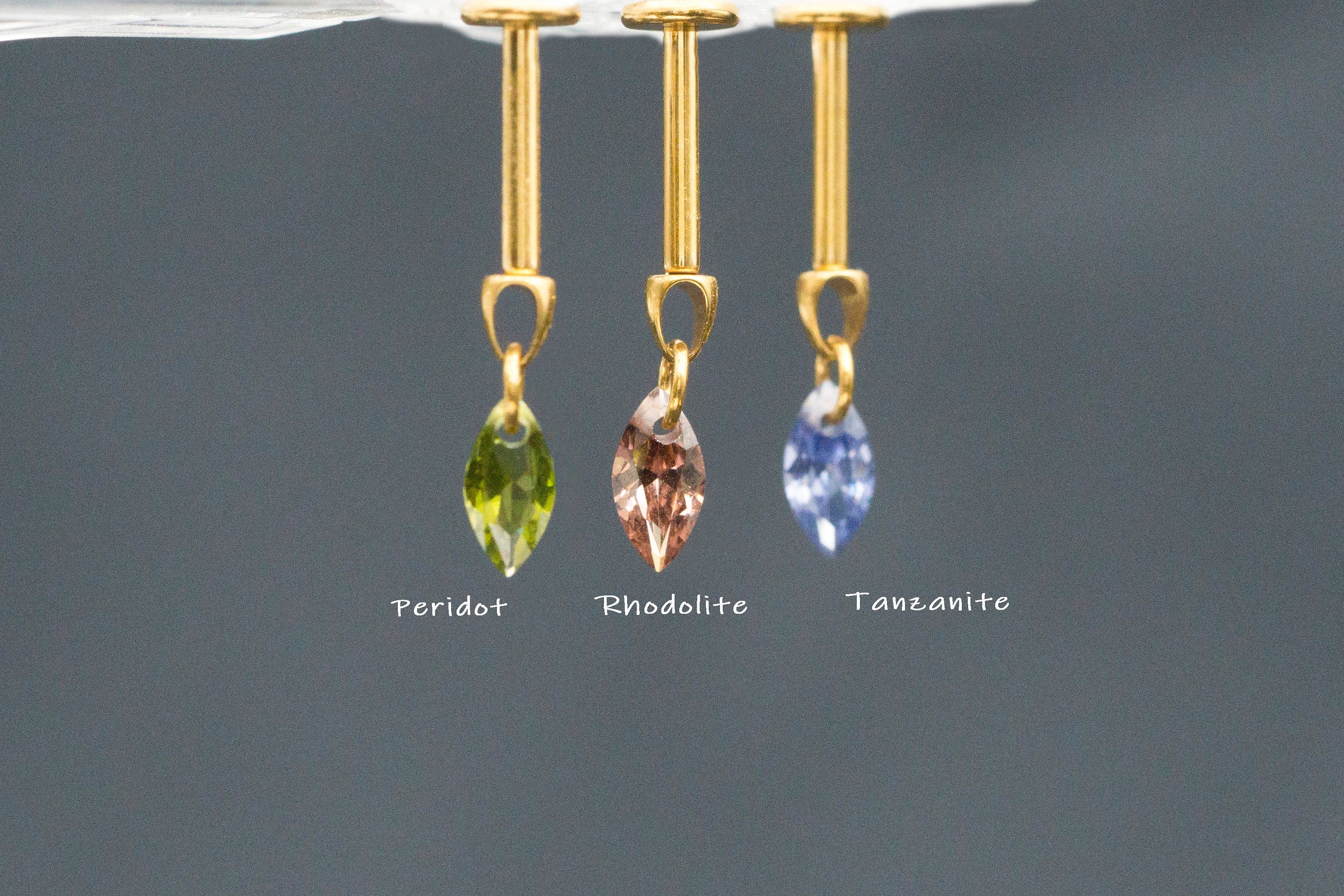 Peridot Marquise Titanium Stud: Threadless Push Pin Gold Earrings
