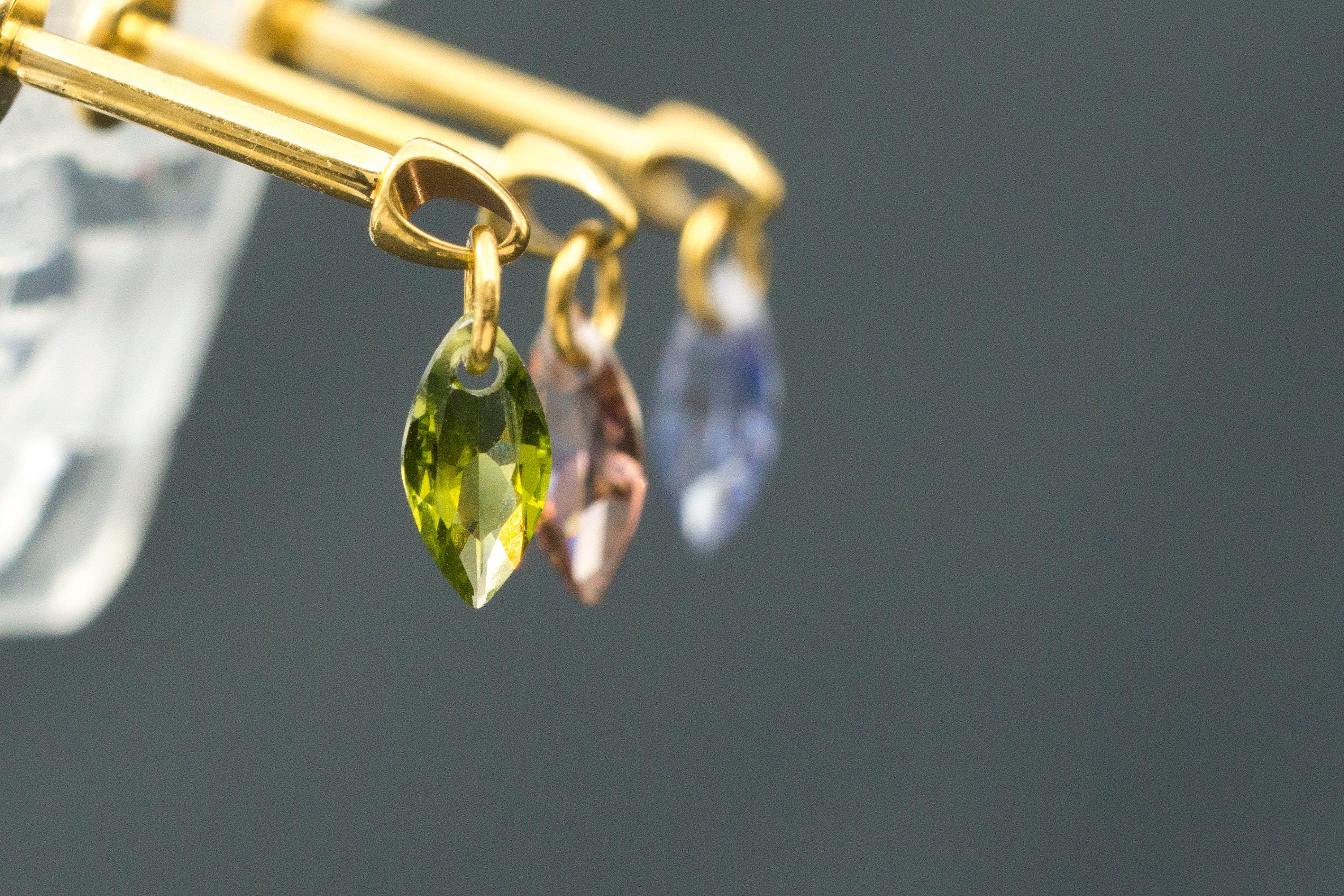 Peridot Marquise Titanium Stud: Threadless Push Pin Gold Earrings