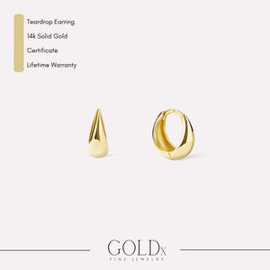 14K Solid Gold Y2K Teardrop Huggie Hoop Earrings - Chic Dome Design.