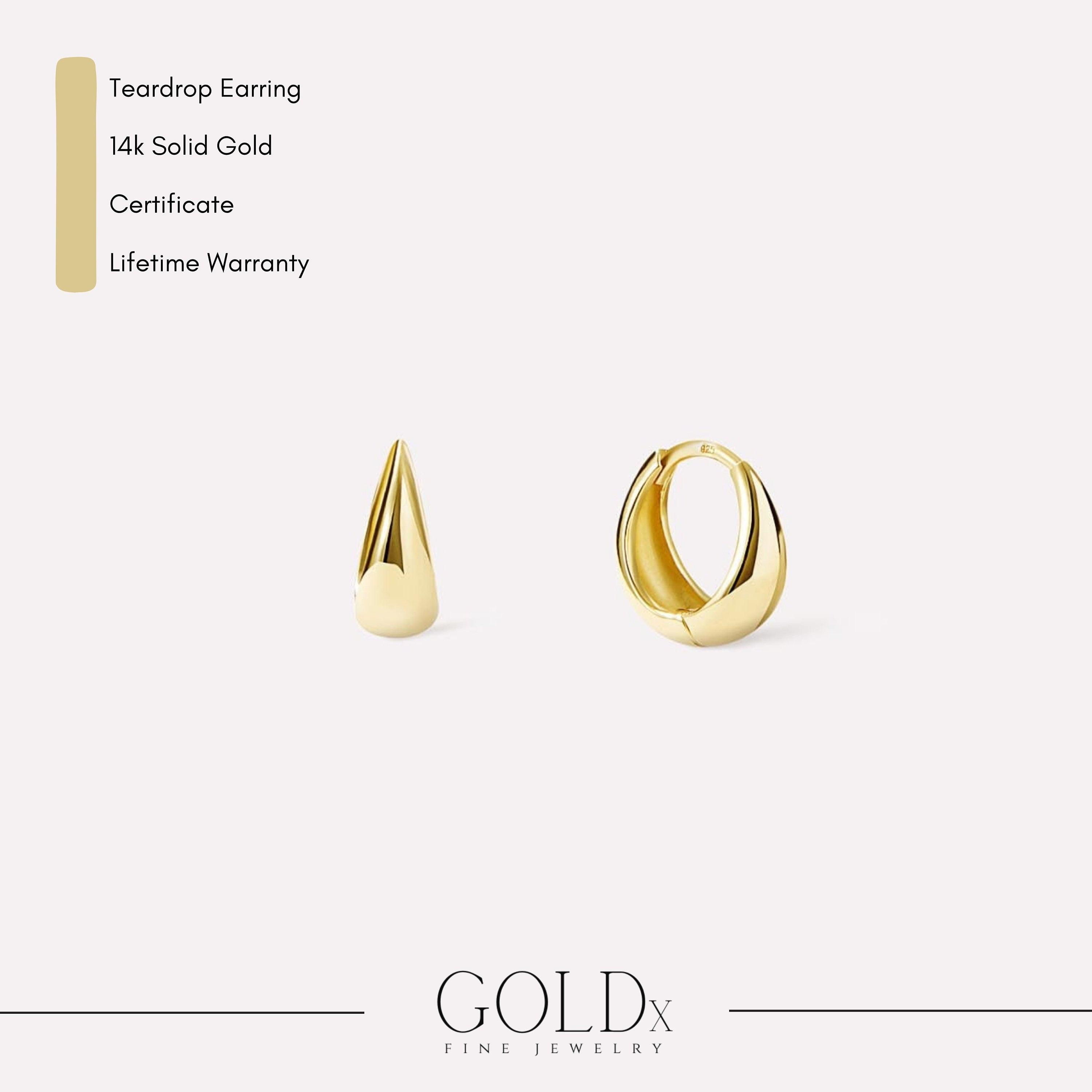 14K Solid Gold Y2K Teardrop Huggie Hoop Earrings - Chic Dome Design.