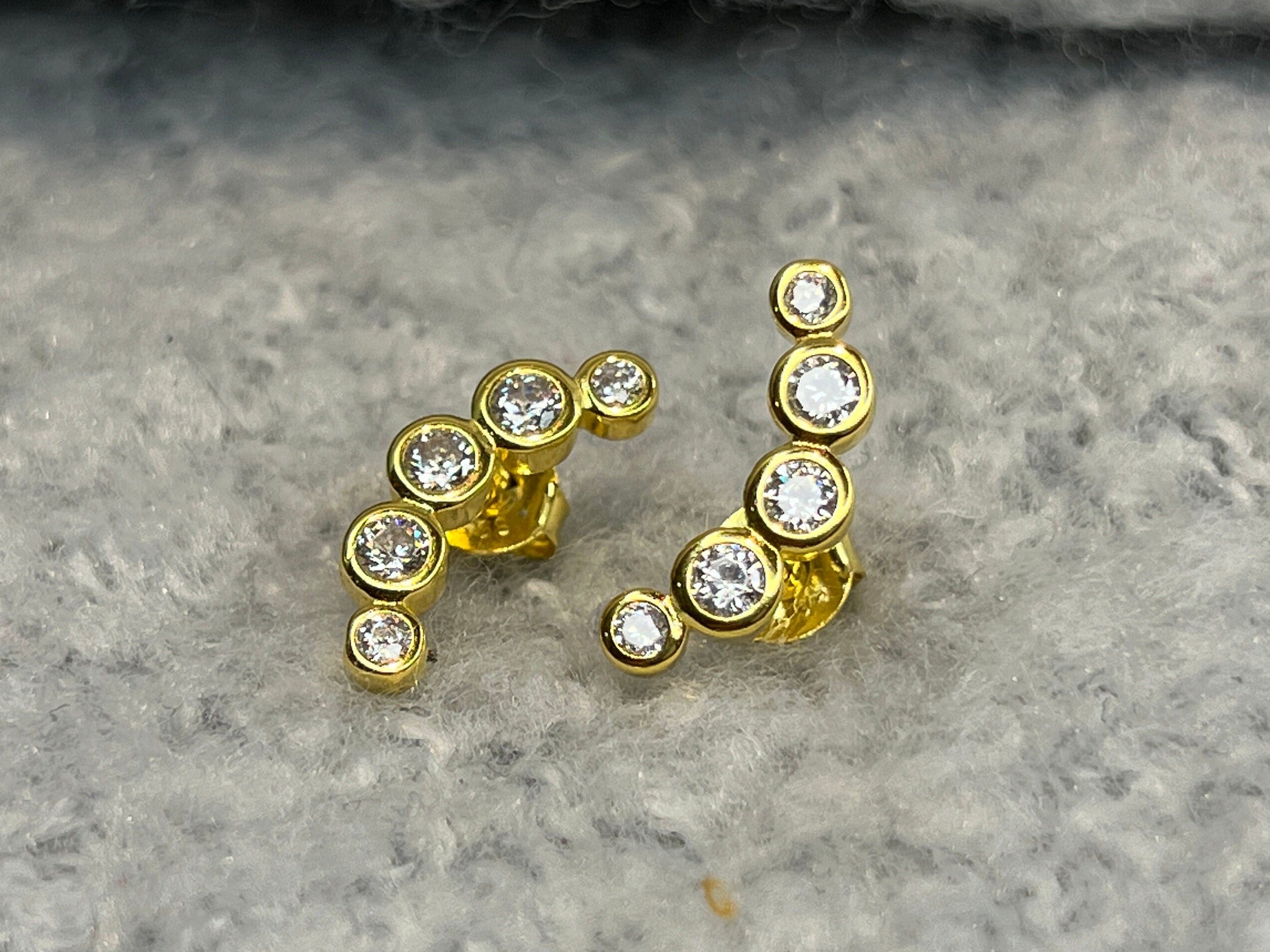 Gold Diamond Ear Climber. 5 Diamonds Ear Cuff in Silver. Ruby, Sapphire Diamond Stud Earrings. Crawler Earrings Gift. Same Day Shipping.