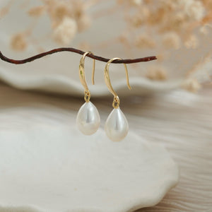 Natural Pearl Sterling Silver Dangle Earrings, Gold Plated S925 Hook Drop Earrings, Freshwater Pearl Wedding Bridal Earrings, Gift for Her