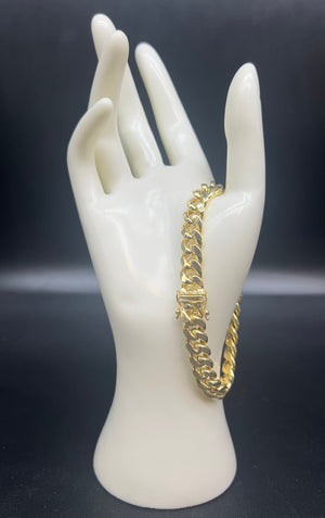 10K Real Gold Miami Cuban Chain Bracelet , 10K Yellow Gold 3-11.5 Mm Men and Women,10K Gold Chain,10K Real Gold Miami Cuban Bracelet