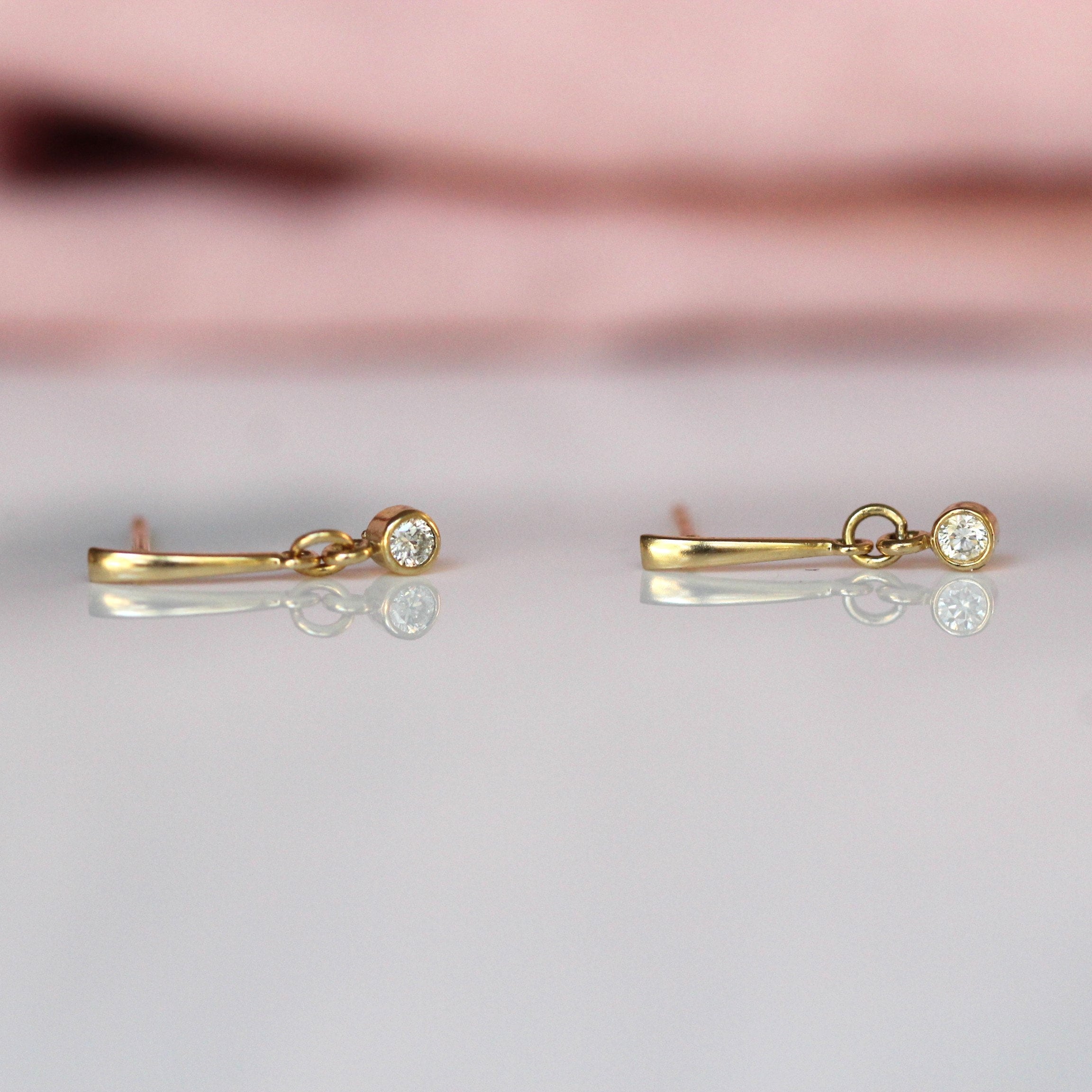 14K Gold Dangle Diamond Earrings, Drop Earrings, Post Dangle Earrings, Bezel Earrings, Bridal Earrings, Solid Gold Earrings, Gift for Her