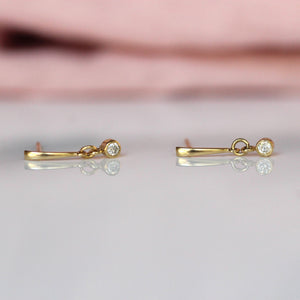 14K Gold Dangle Diamond Earrings, Drop Earrings, Post Dangle Earrings, Bezel Earrings, Bridal Earrings, Solid Gold Earrings, Gift for Her