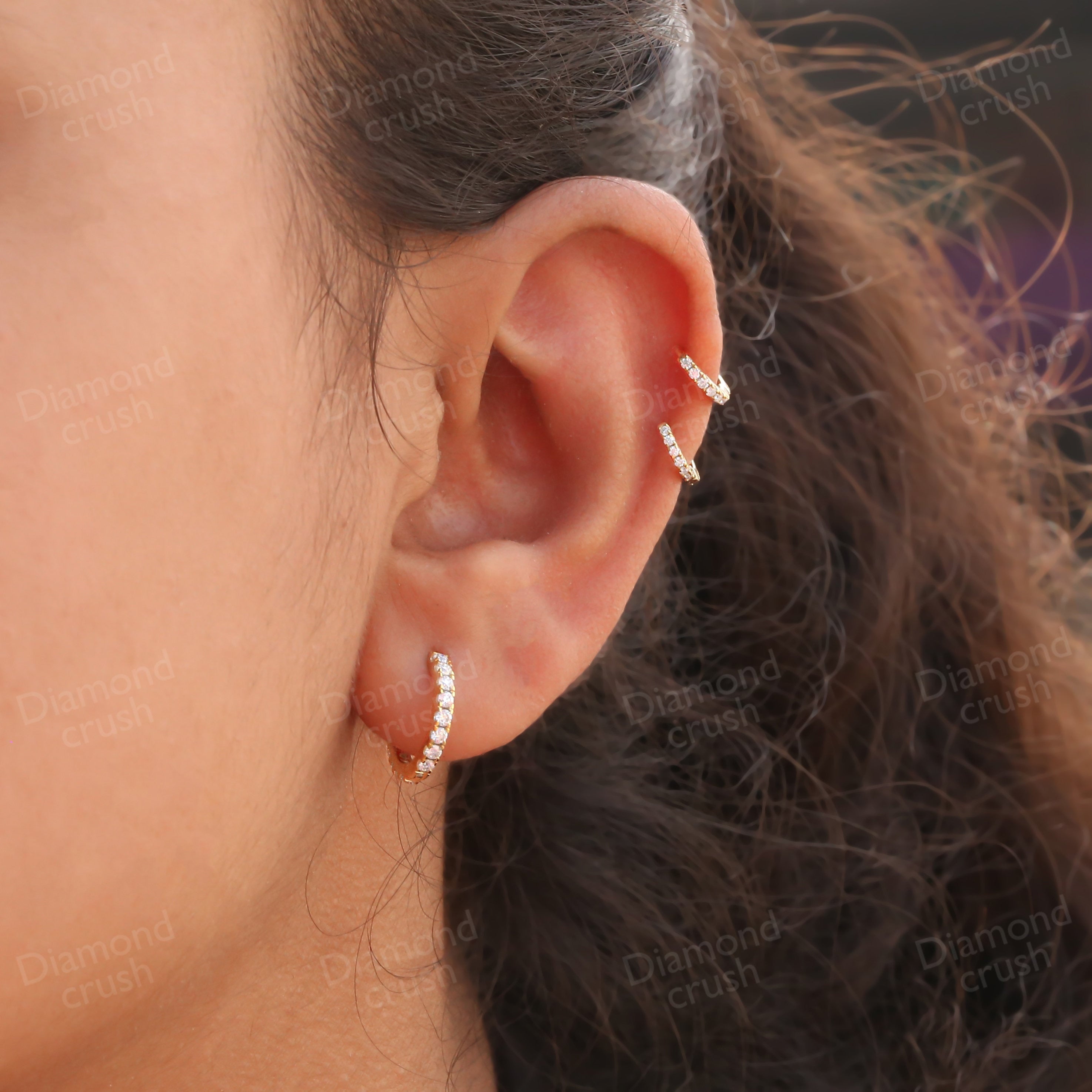 Lab Grown Diamond Earrings Small Hoop Earrings Cartilage Hoop Huggie Helix Hoops Thin Hoop Earrings Conch Earrings 14K Gold Diamond Hoop