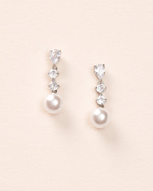 CZ Pearl Wedding Earrings • Pearl Bridal Earrings • Pearl Drop Earrings • Wedding Earrings • Pearl Dangle Earrings • Bridal Earrings • 4443