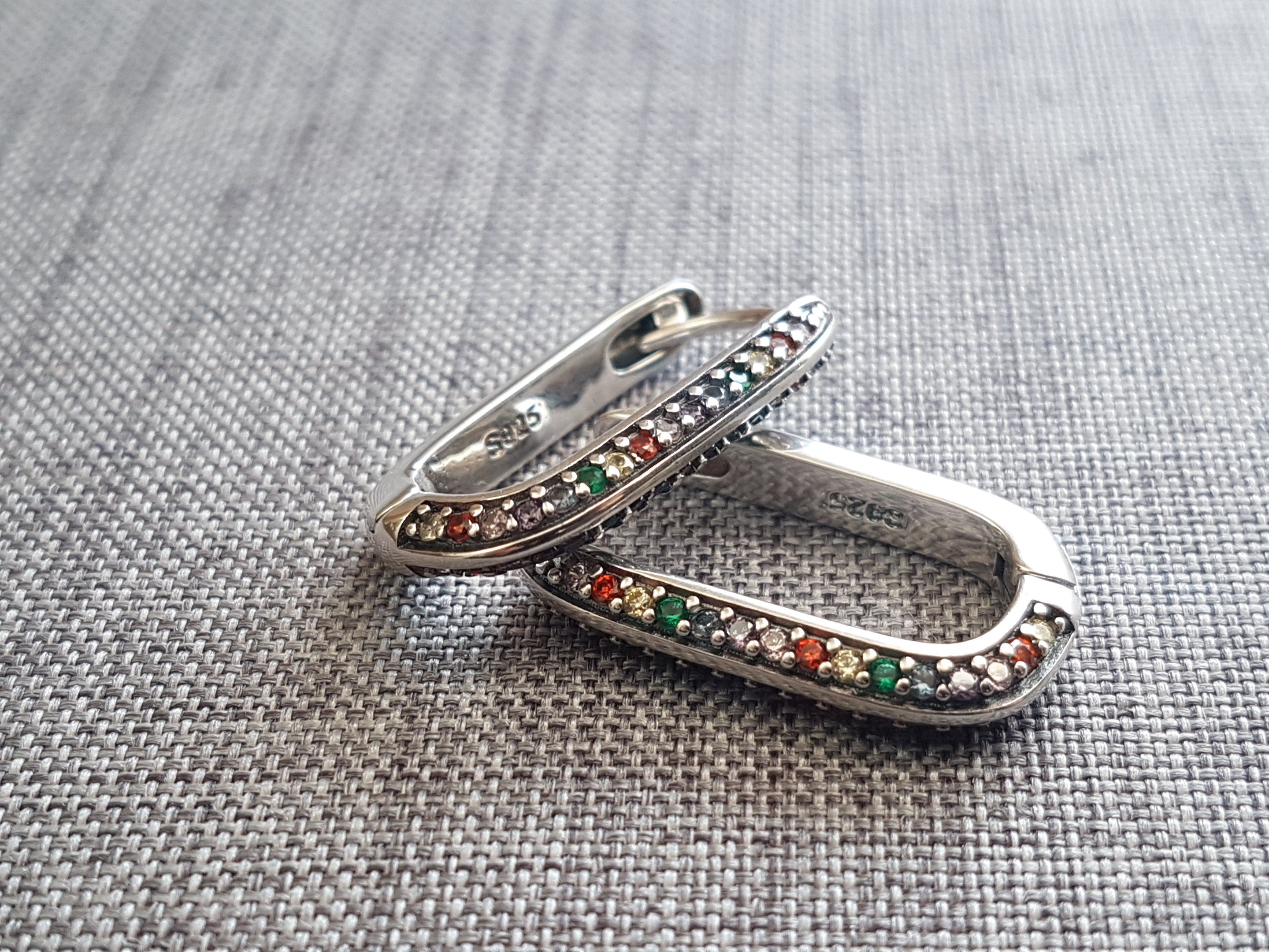 925 Sterling Silver Cubic Zirconia Hoop Earrings: Geometric U-Shape Huggies • A84