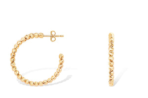 Elegant 14K Italian Gold Dainty Hoop Earrings with Beads.