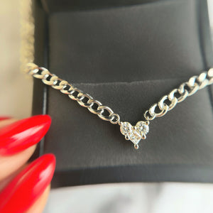 Gold Choker Necklace with Heart Shape Diamond Pendant, Three Lab Grown Diamonds Became into a Beautiful Heart Pendant in 14K Yellow Gold