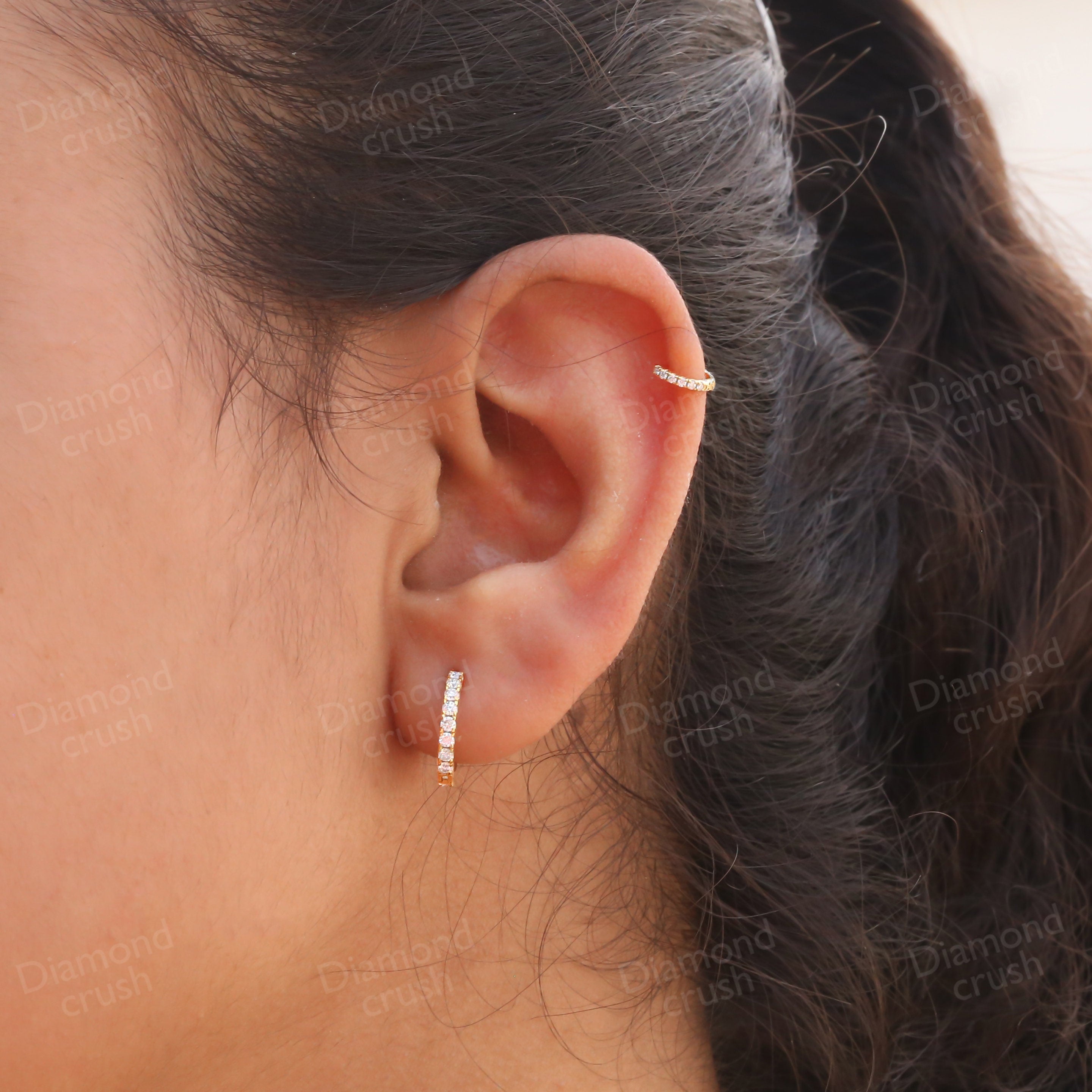 Lab Grown Diamond Earrings Small Hoop Earrings Cartilage Hoop Huggie Helix Hoops Thin Hoop Earrings Conch Earrings 14K Gold Diamond Hoop
