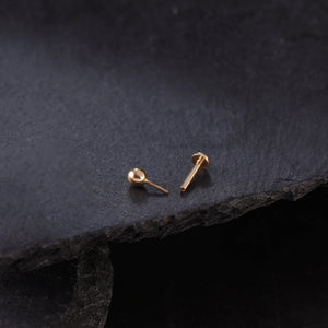 14K Solid Gold Threadless Labret Stud, Small Ball Studs, Nose Stud, Tragus Stud, Forward Helix Piercing, Tiny Ball Studs, Flat Back Earring