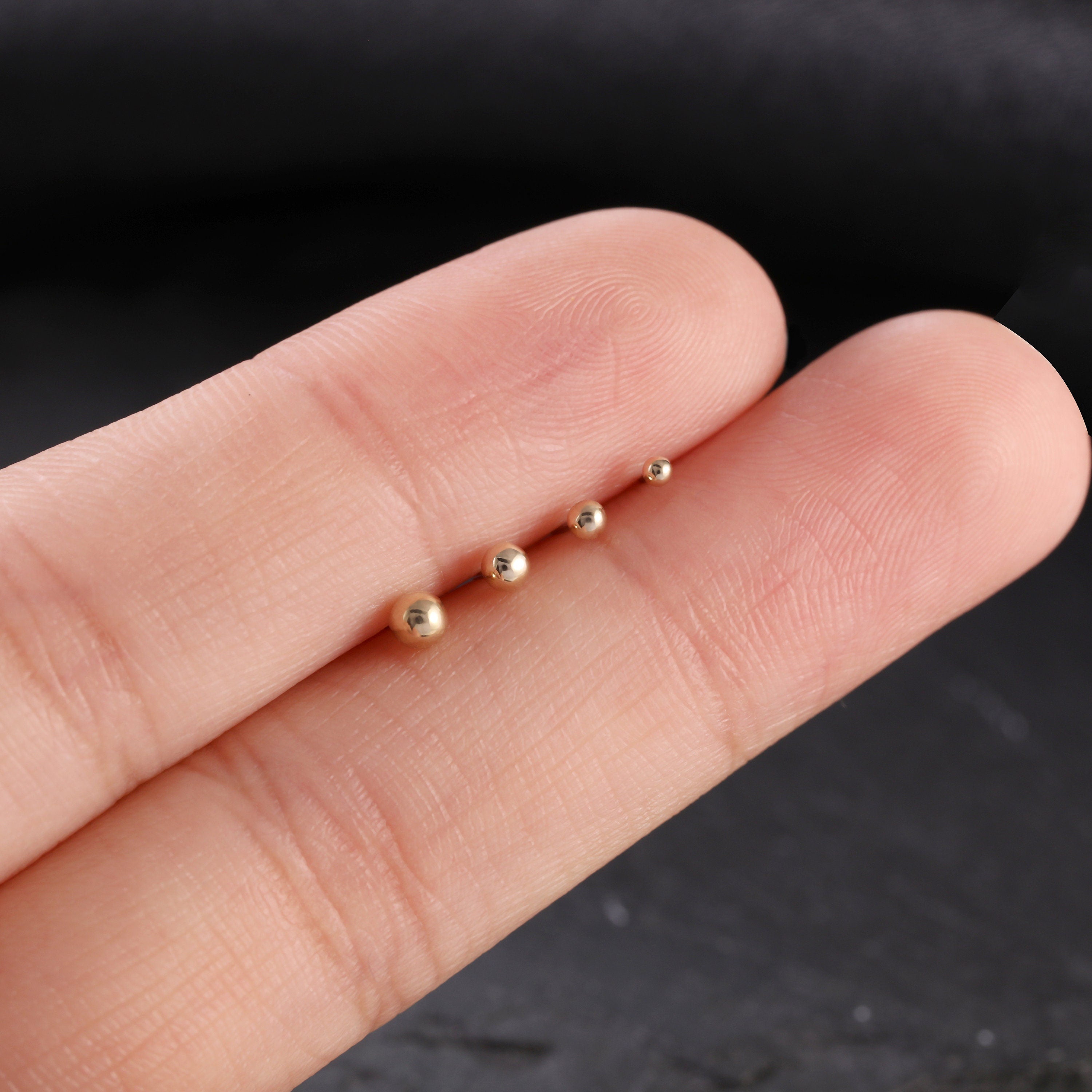 14K Solid Gold Threadless Labret Stud, Small Ball Studs, Nose Stud, Tragus Stud, Forward Helix Piercing, Tiny Ball Studs, Flat Back Earring