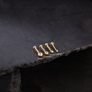 14K Solid Gold Threadless Labret Stud, Small Ball Studs, Nose Stud, Tragus Stud, Forward Helix Piercing, Tiny Ball Studs, Flat Back Earring