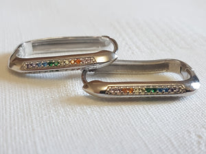 925 Sterling Silver Cubic Zirconia Hoop Earrings: Geometric U-Shape Huggies • A84