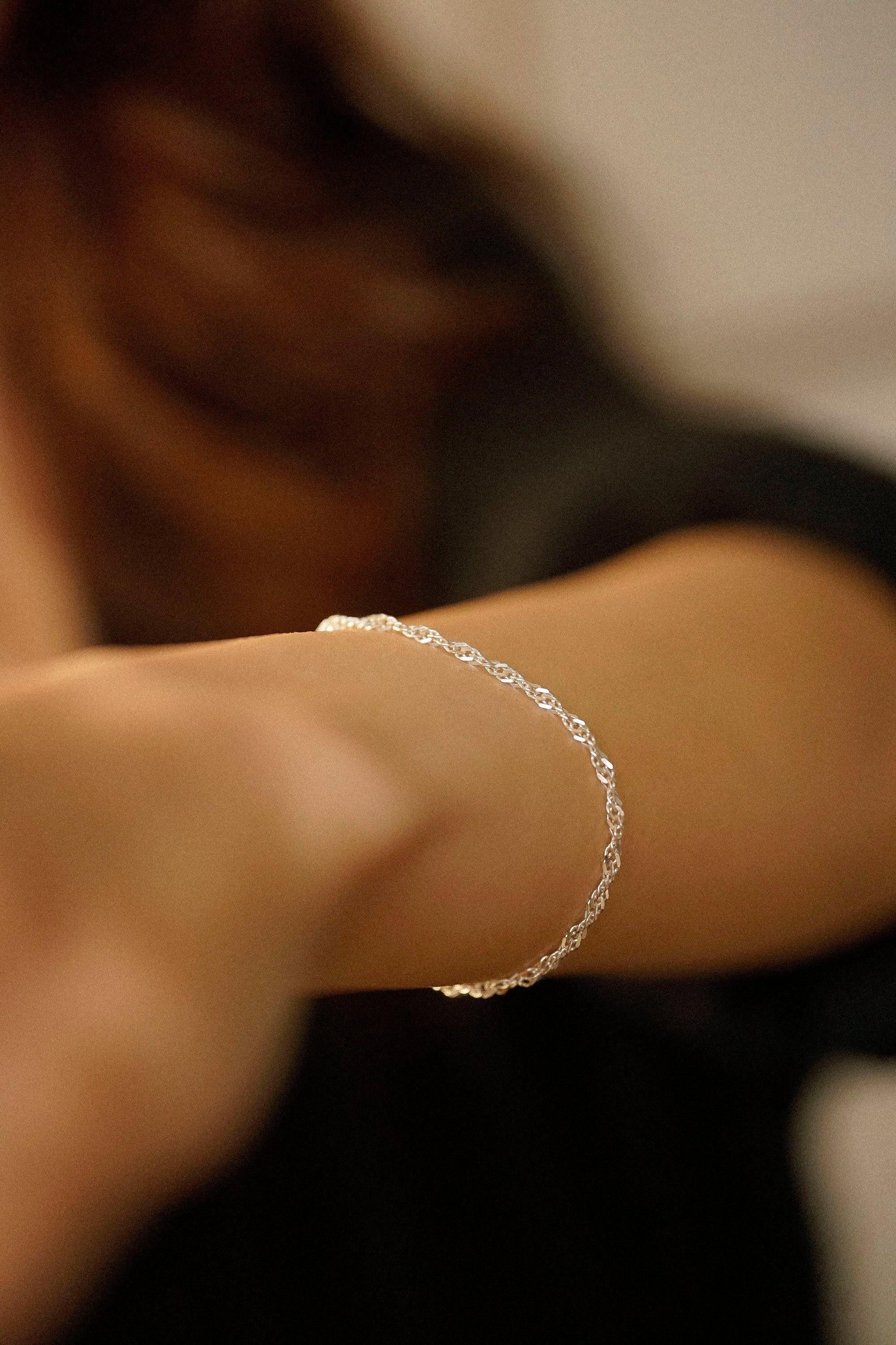 Dainty Sterling Silver Twist Curb Chain Bracelet - Perfect Birthday Gift for Her.