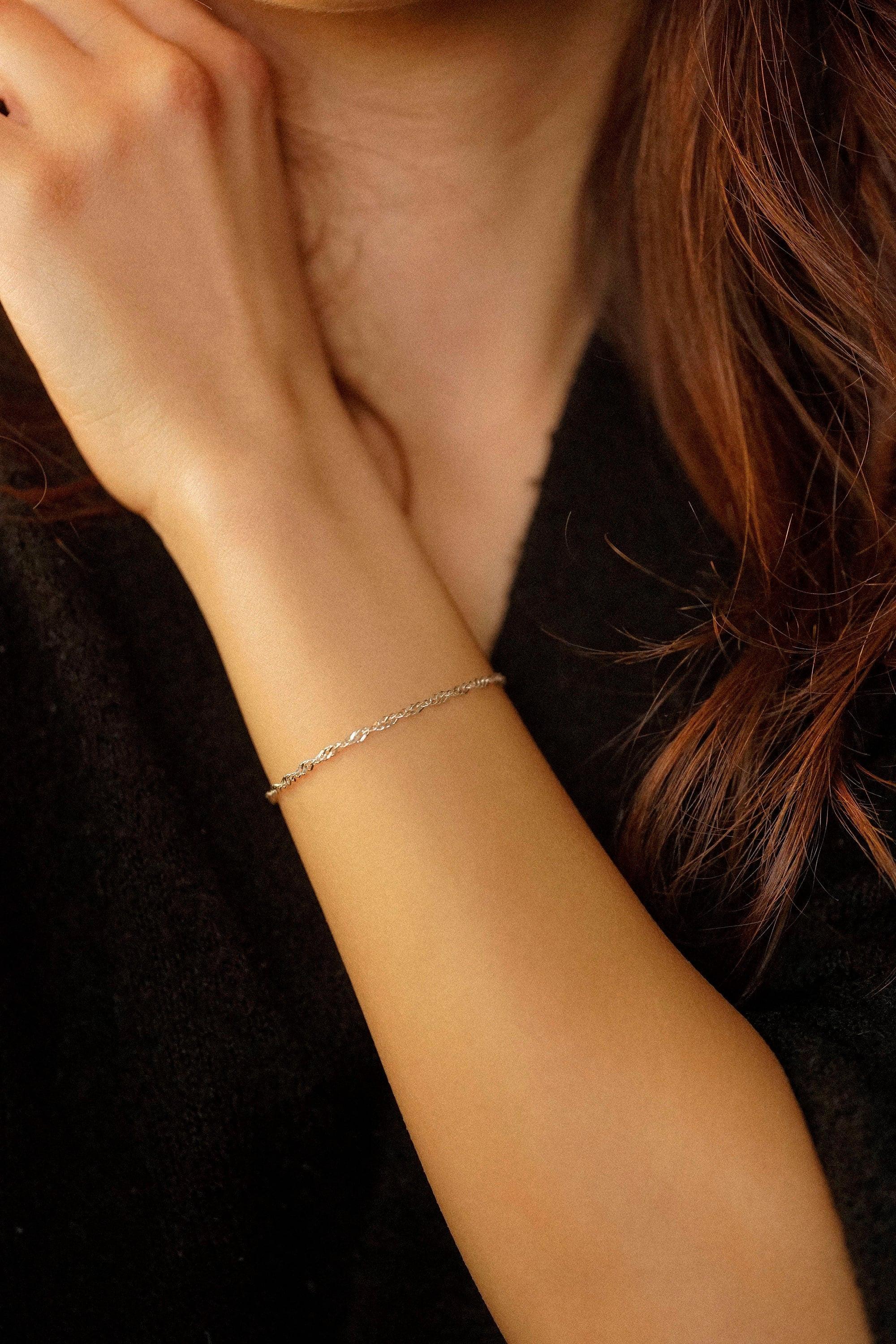 Dainty Sterling Silver Twist Curb Chain Bracelet - Perfect Birthday Gift for Her.