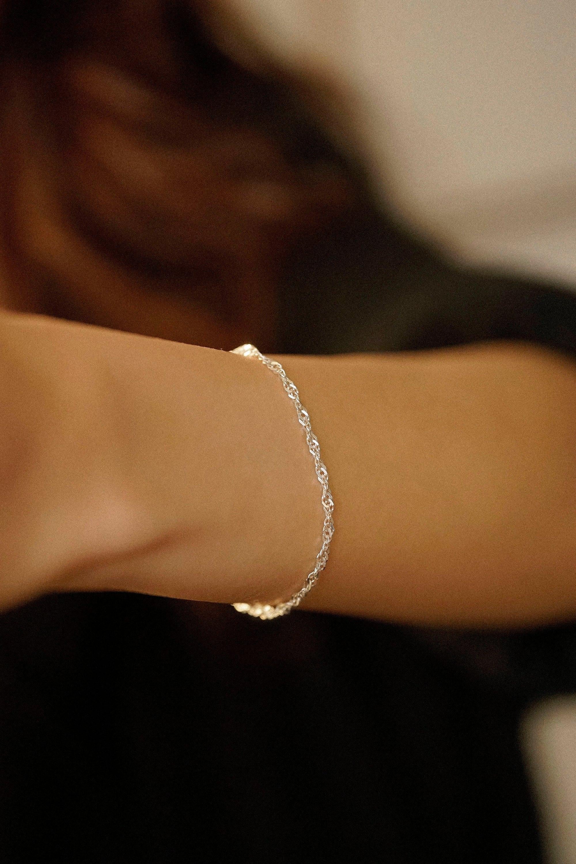 Dainty Sterling Silver Twist Curb Chain Bracelet - Perfect Birthday Gift for Her.