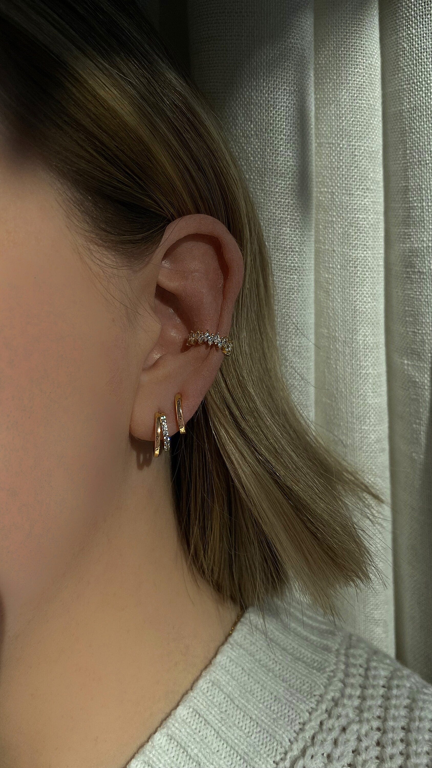 Genuine Earcuff in 925 Sterling Silver ∙ CZ Horse Eye Gold Cuff ∙ Pave Shinny Cuffs ∙ Cartilage Ring U-Shaped Trendy