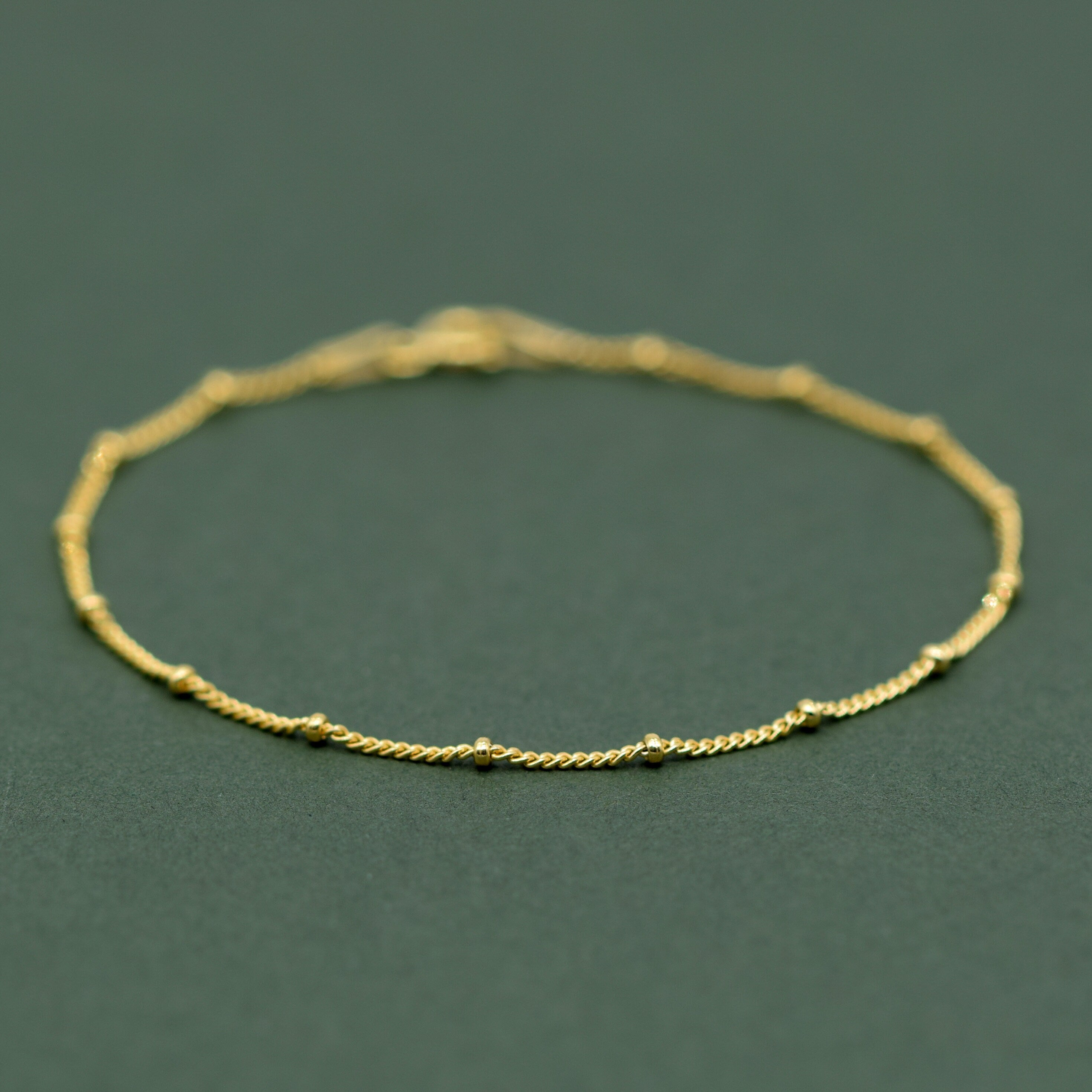 Beaded Gold Plated Anklet, Fine Curb Chain Anklet, Layered Anklet, Beach Jewelry, Gift for Her