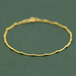 Beaded Gold Plated Anklet, Fine Curb Chain Anklet, Layered Anklet, Beach Jewelry, Gift for Her