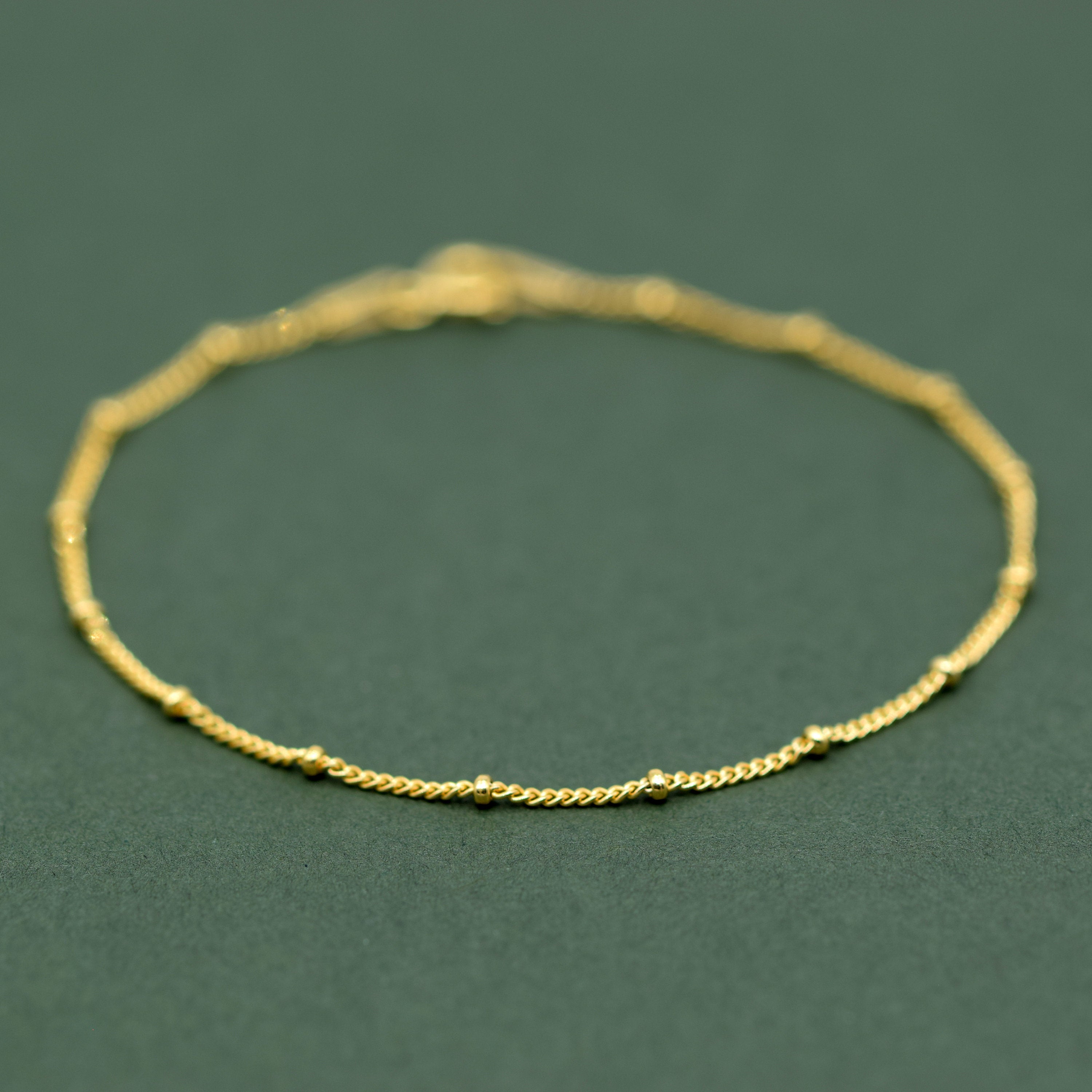 Beaded Gold Plated Anklet, Fine Curb Chain Anklet, Layered Anklet, Beach Jewelry, Gift for Her