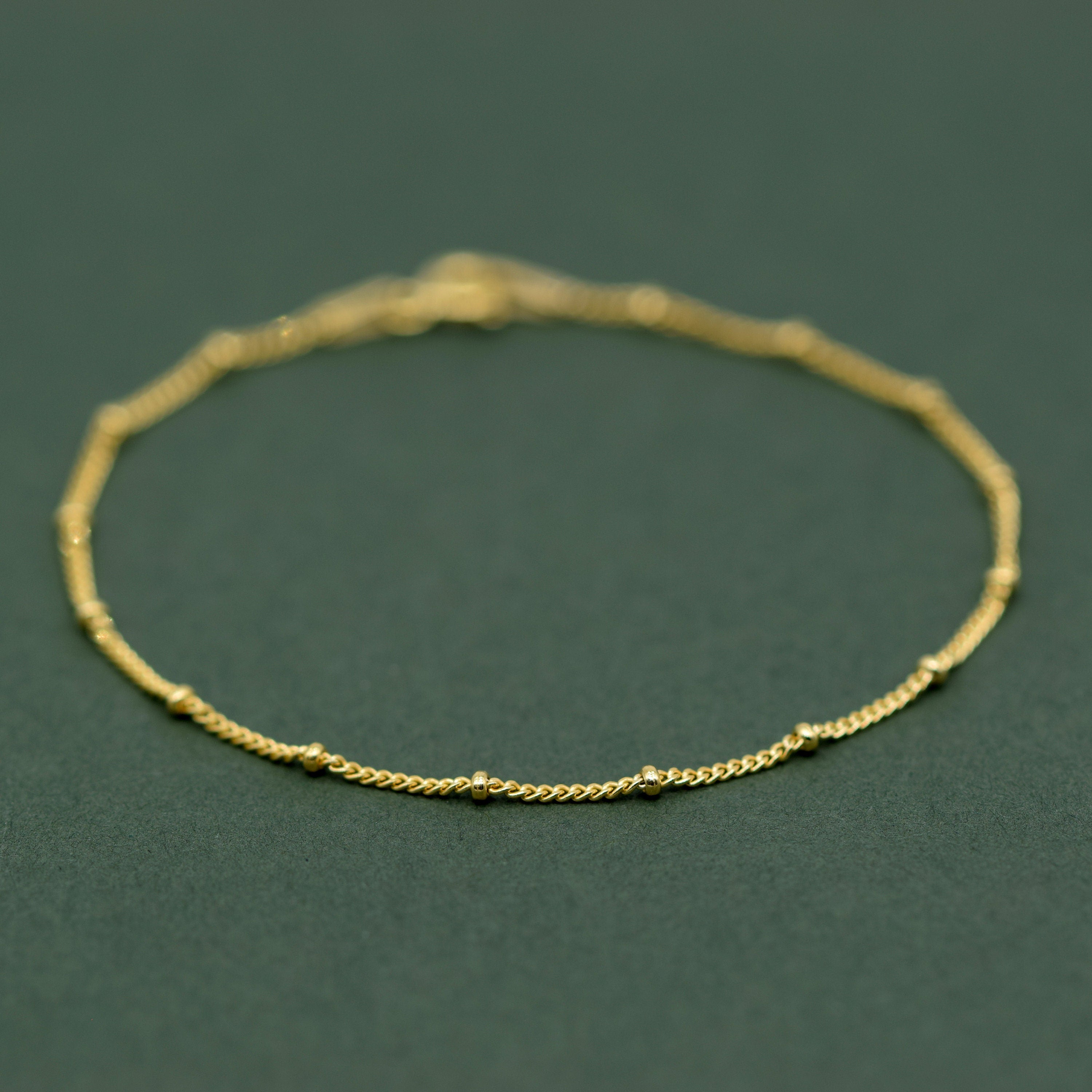 Beaded Gold Plated Anklet, Fine Curb Chain Anklet, Layered Anklet, Beach Jewelry, Gift for Her