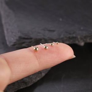 14K Solid Gold Threadless Labret Stud, Small Ball Studs, Nose Stud, Tragus Stud, Forward Helix Piercing, Tiny Ball Studs, Flat Back Earring
