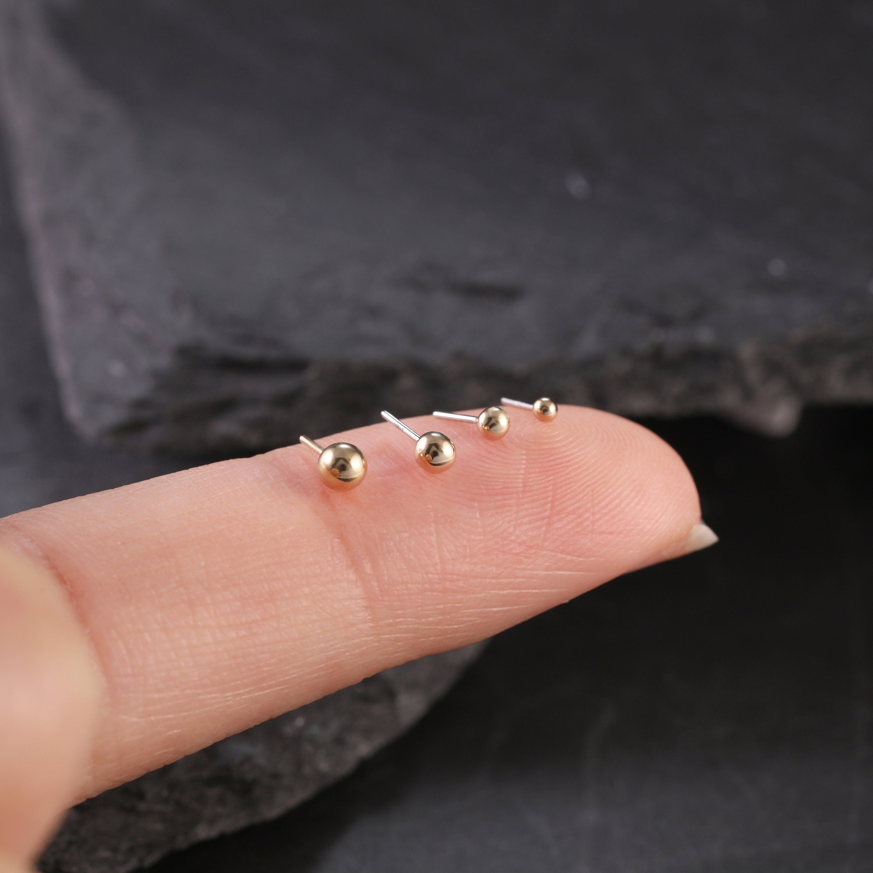 14K Solid Gold Threadless Labret Stud, Small Ball Studs, Nose Stud, Tragus Stud, Forward Helix Piercing, Tiny Ball Studs, Flat Back Earring