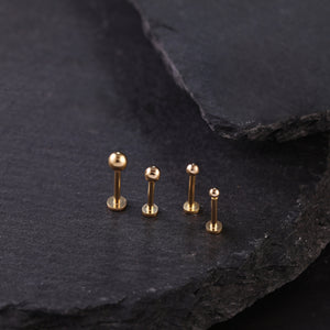 14K Solid Gold Threadless Labret Stud, Small Ball Studs, Nose Stud, Tragus Stud, Forward Helix Piercing, Tiny Ball Studs, Flat Back Earring