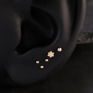 14K Solid Gold Threadless Labret Stud, Small Ball Studs, Nose Stud, Tragus Stud, Forward Helix Piercing, Tiny Ball Studs, Flat Back Earring