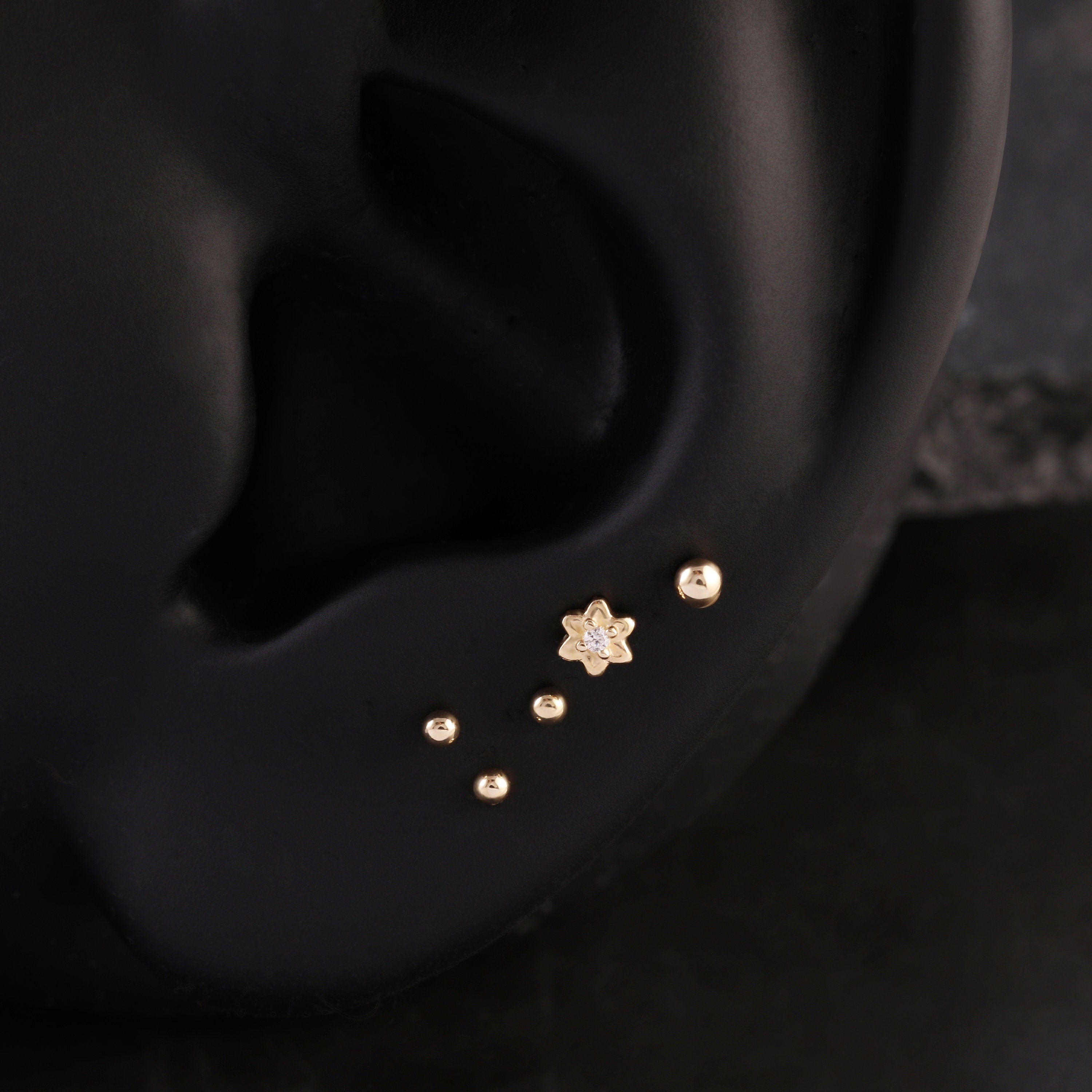 14K Solid Gold Threadless Labret Stud, Small Ball Studs, Nose Stud, Tragus Stud, Forward Helix Piercing, Tiny Ball Studs, Flat Back Earring