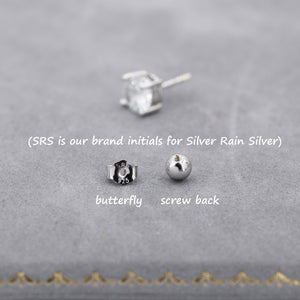 Moissanite Stud Earrings Sterling Silver – 4 Prong Set, Butterfly or Screw Backs, 3–6mm, Silver or Gold.