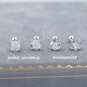 Moissanite Stud Earrings Sterling Silver – 4 Prong Set, Butterfly or Screw Backs, 3–6mm, Silver or Gold.