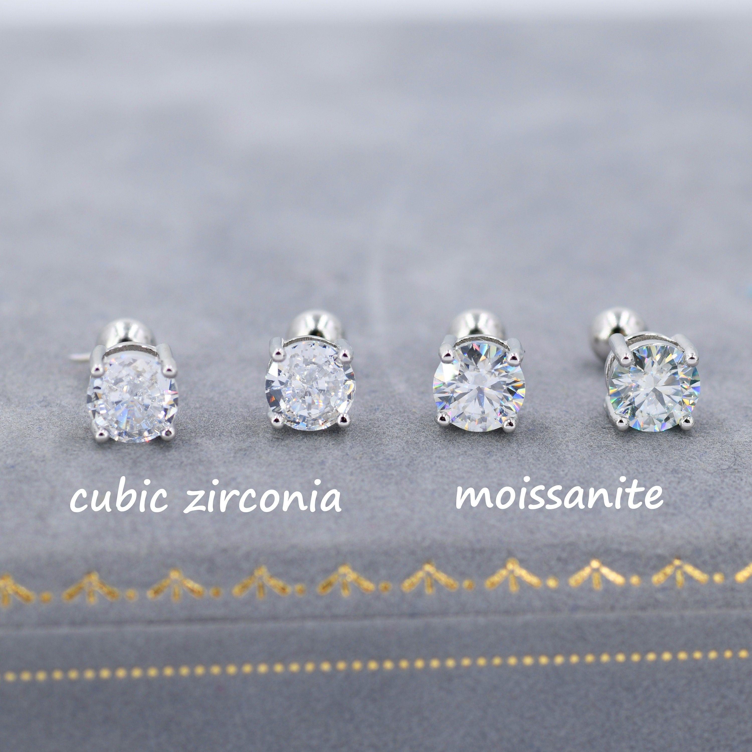 Moissanite Stud Earrings Sterling Silver – 4 Prong Set, Butterfly or Screw Backs, 3–6mm, Silver or Gold.
