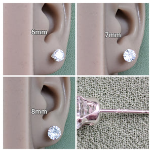 925 Sterling Silver Clear round Cubic Zirconia CZ Stud Earrings 2 - 8Mm + Gift Bag