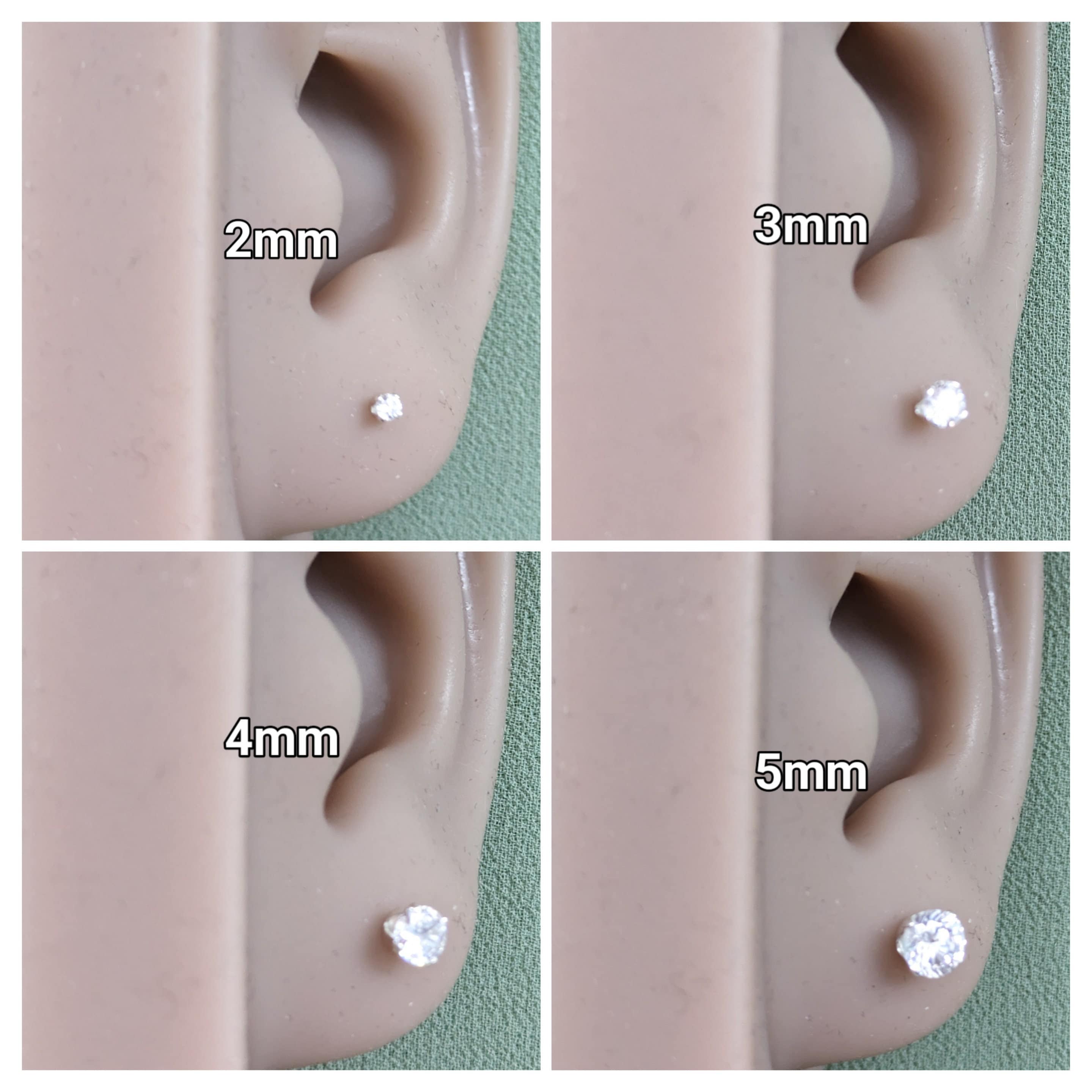 925 Sterling Silver Clear round Cubic Zirconia CZ Stud Earrings 2 - 8Mm + Gift Bag