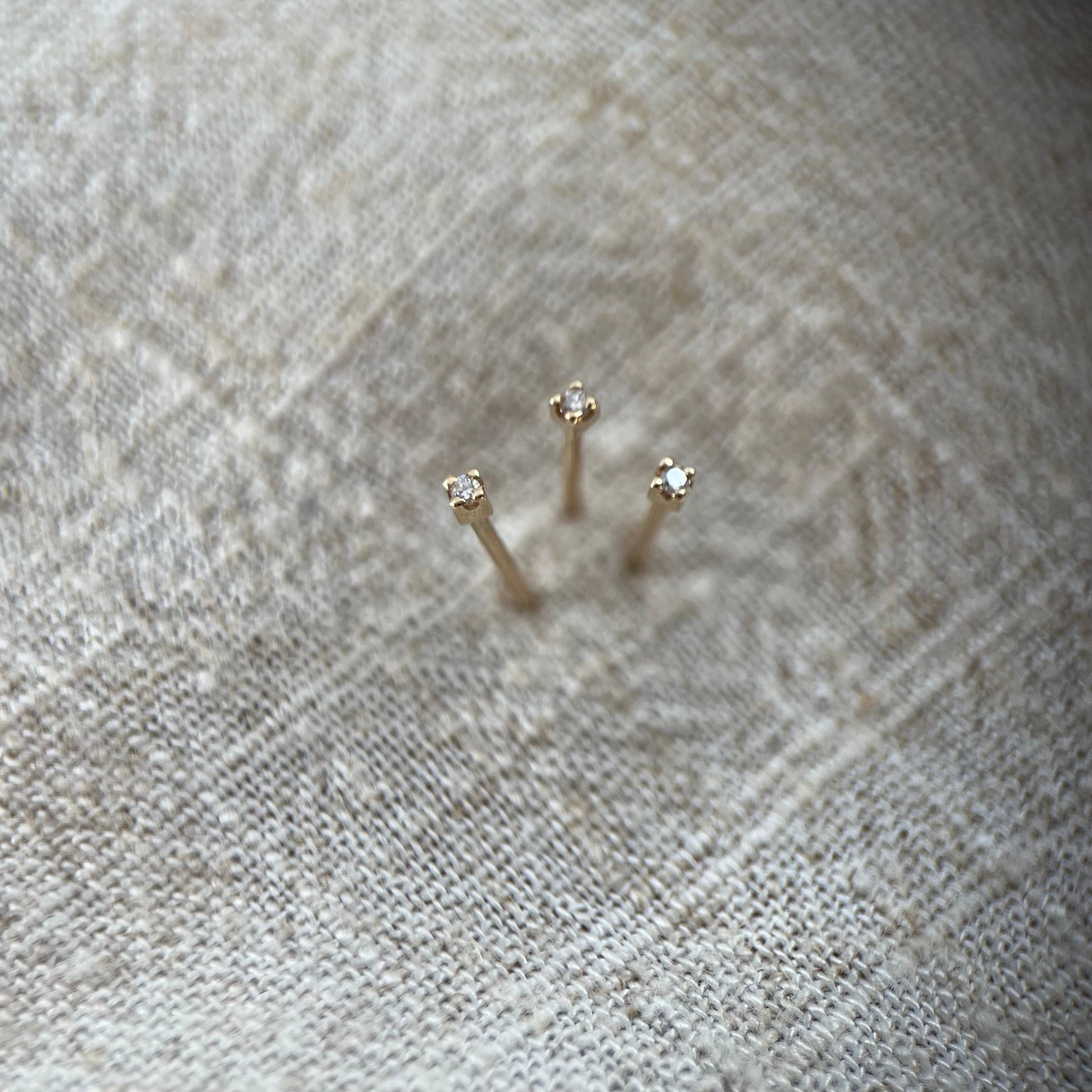 Tiny Ear Stud with Micro Diamond in 9Ct Yellow Gold Natural Tiny Genuine Diamond. Studs Sold as a Single and in a Pair.