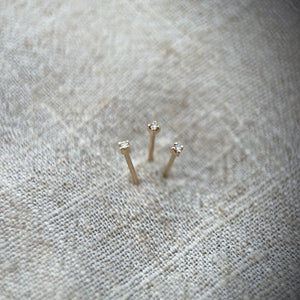 Tiny Ear Stud with Micro Diamond in 9Ct Yellow Gold Natural Tiny Genuine Diamond. Studs Sold as a Single and in a Pair.