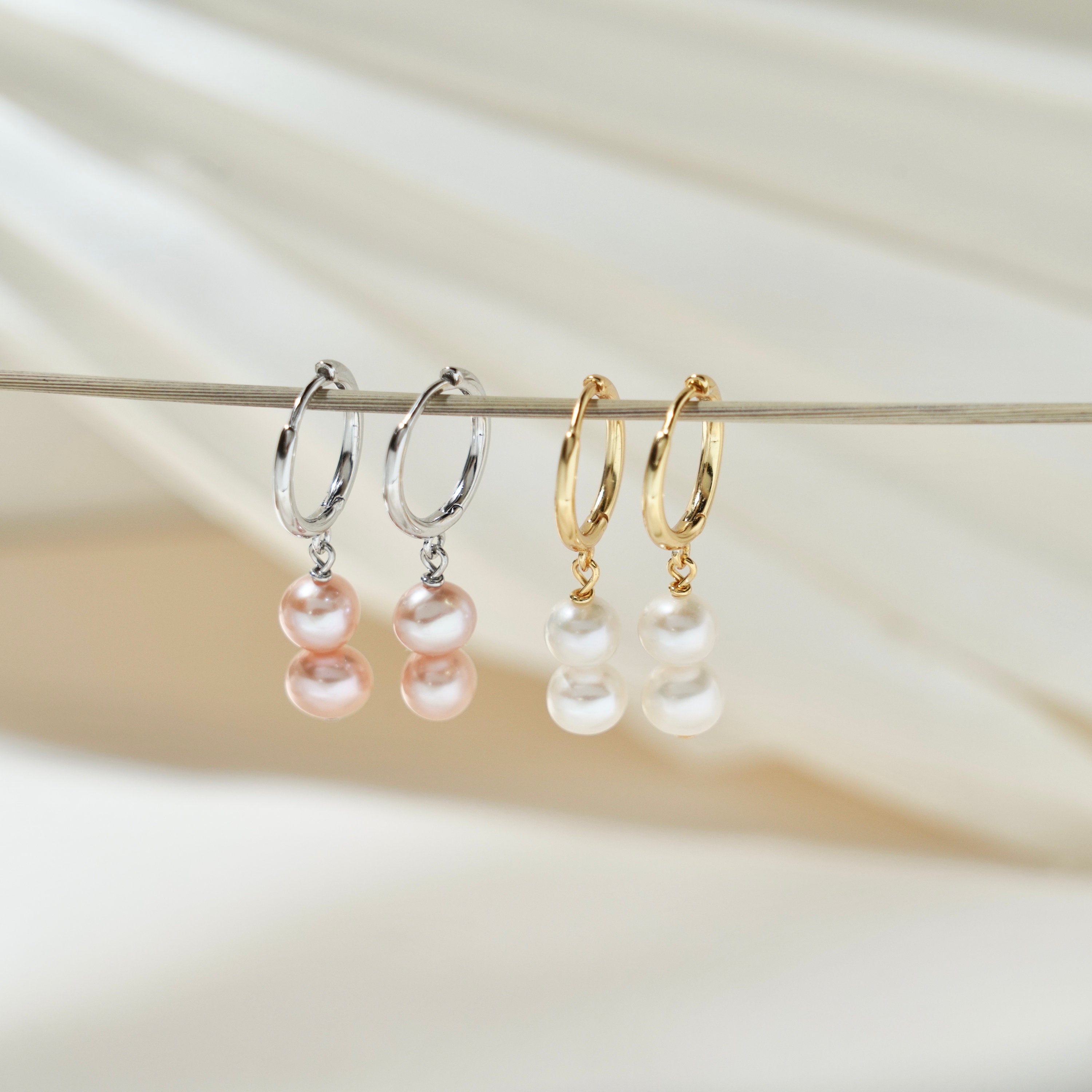Natural Freshwater Pearl Dangle Earrings, Gold Plated Real Pearl Huggie Earrings, Sliver Drop Earrings, Wedding Hoop Earring, Gift for Her