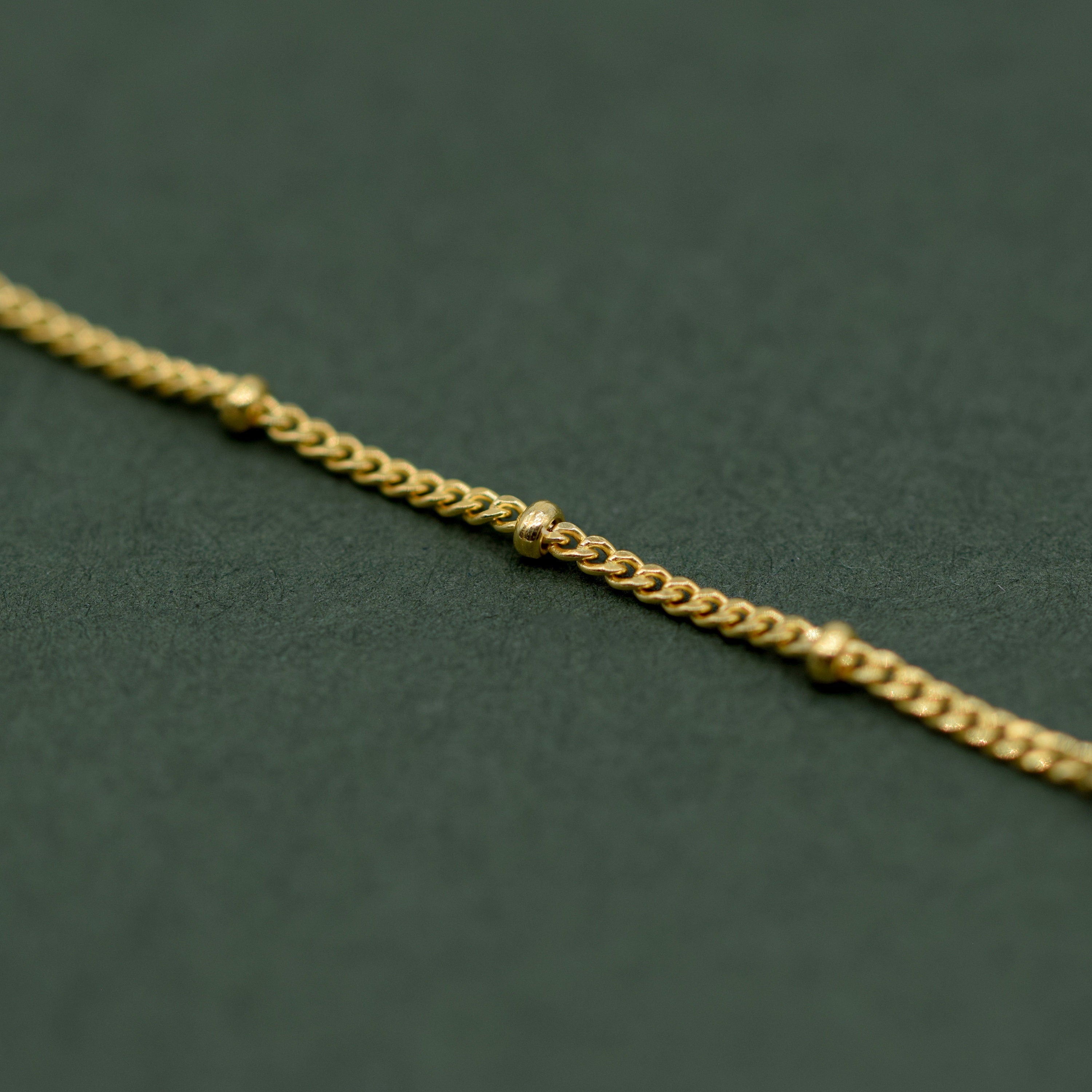 Beaded Gold Plated Anklet, Fine Curb Chain Anklet, Layered Anklet, Beach Jewelry, Gift for Her
