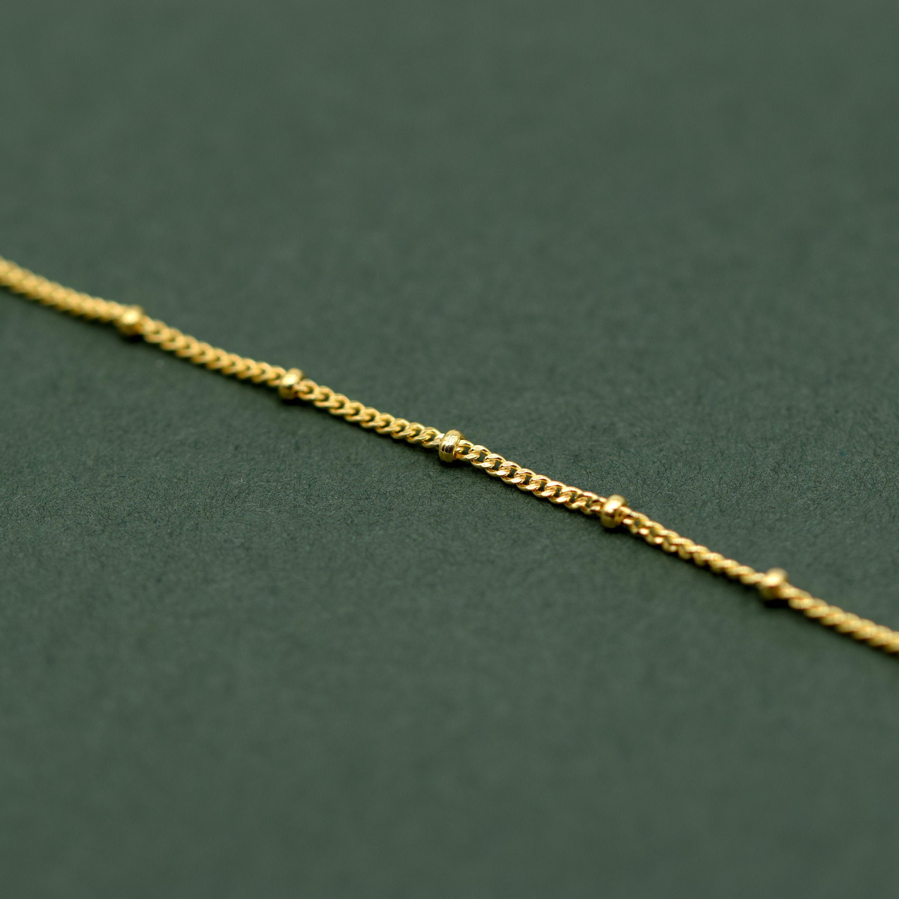 Beaded Gold Plated Anklet, Fine Curb Chain Anklet, Layered Anklet, Beach Jewelry, Gift for Her