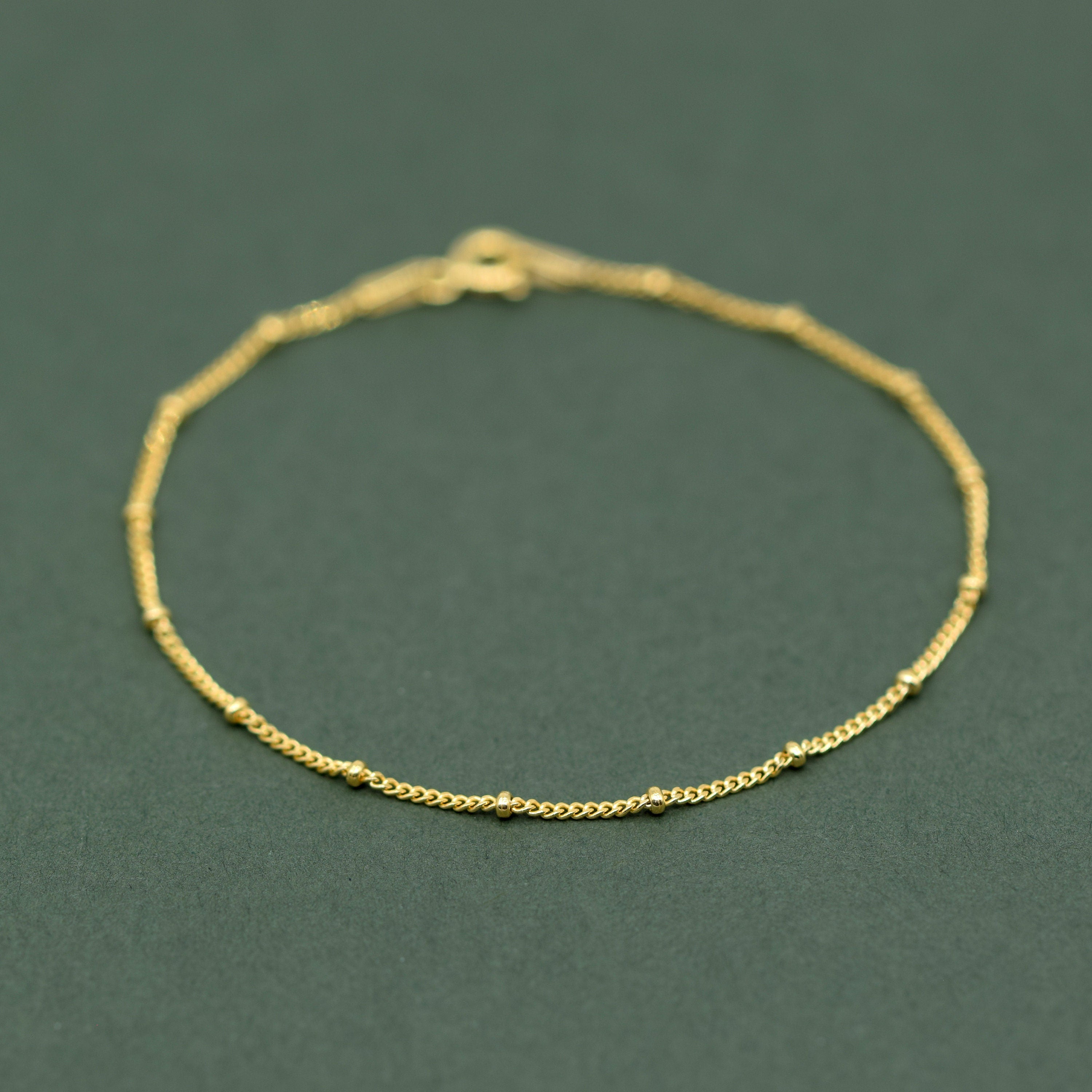 Beaded Gold Plated Anklet, Fine Curb Chain Anklet, Layered Anklet, Beach Jewelry, Gift for Her