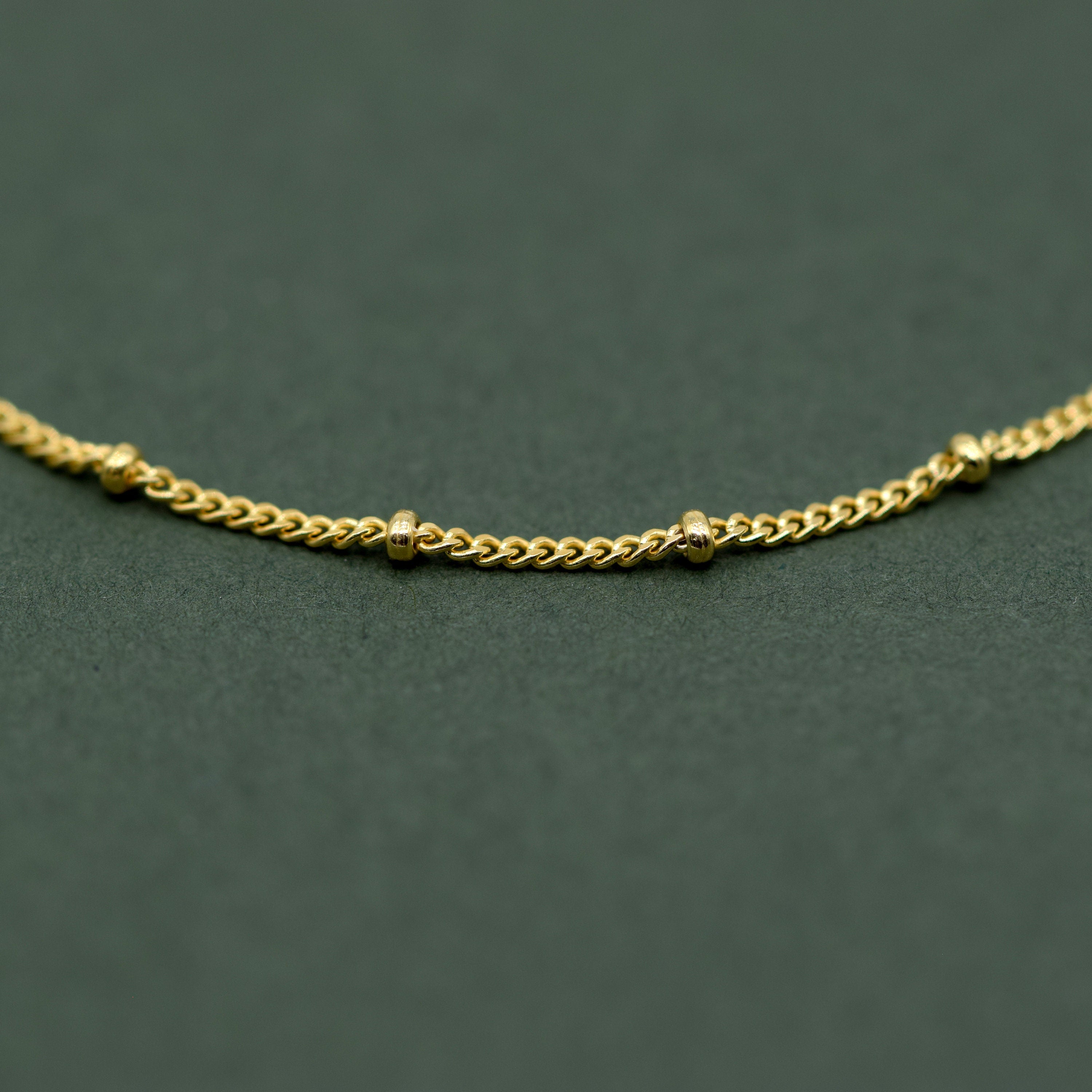 Beaded Gold Plated Anklet, Fine Curb Chain Anklet, Layered Anklet, Beach Jewelry, Gift for Her