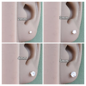 925 Sterling Silver 2-8Mm round Birthstone Colour CZ Cubic Zirconia Stud Earrings + Black Velveteen Gift Bag *Free UK Delivery*