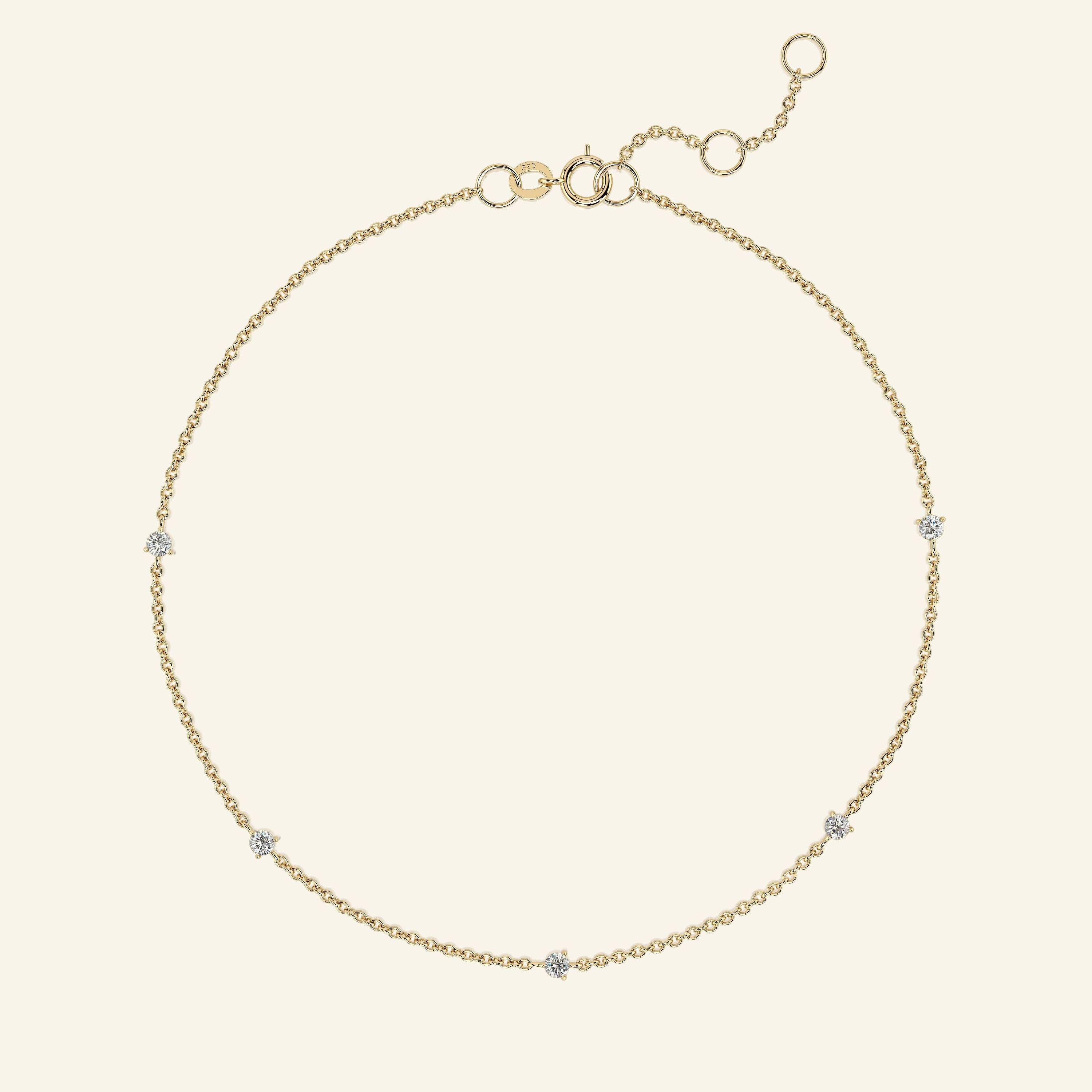 Elegant 14K Solid Gold Diamond Station Bracelet - 0.13Ct Solitaire Sparkle.