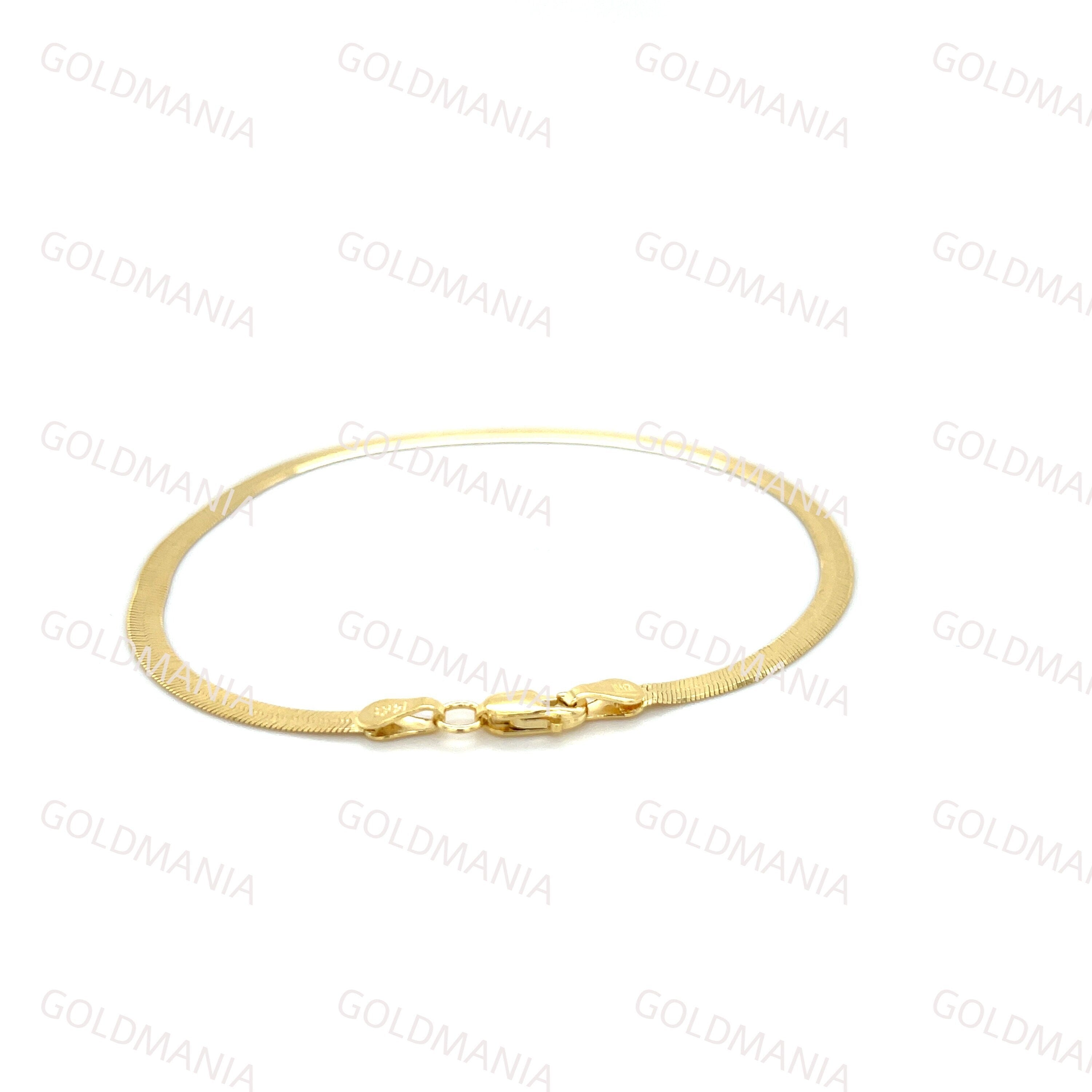 14K Solid Gold Herringbone Anklet: 3Mm Real Gold Ankle Chain