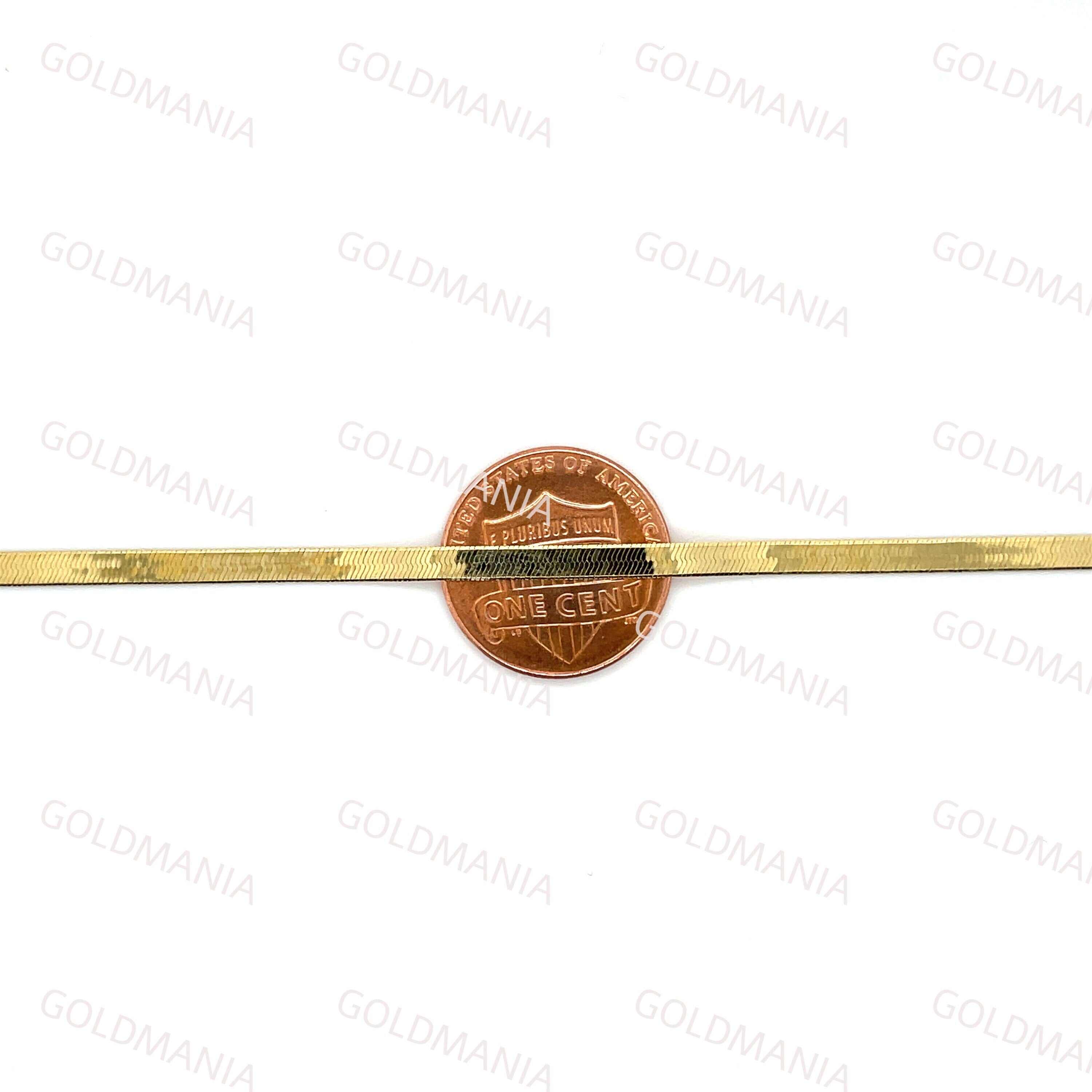 14K Solid Gold Herringbone Anklet: 3Mm Real Gold Ankle Chain